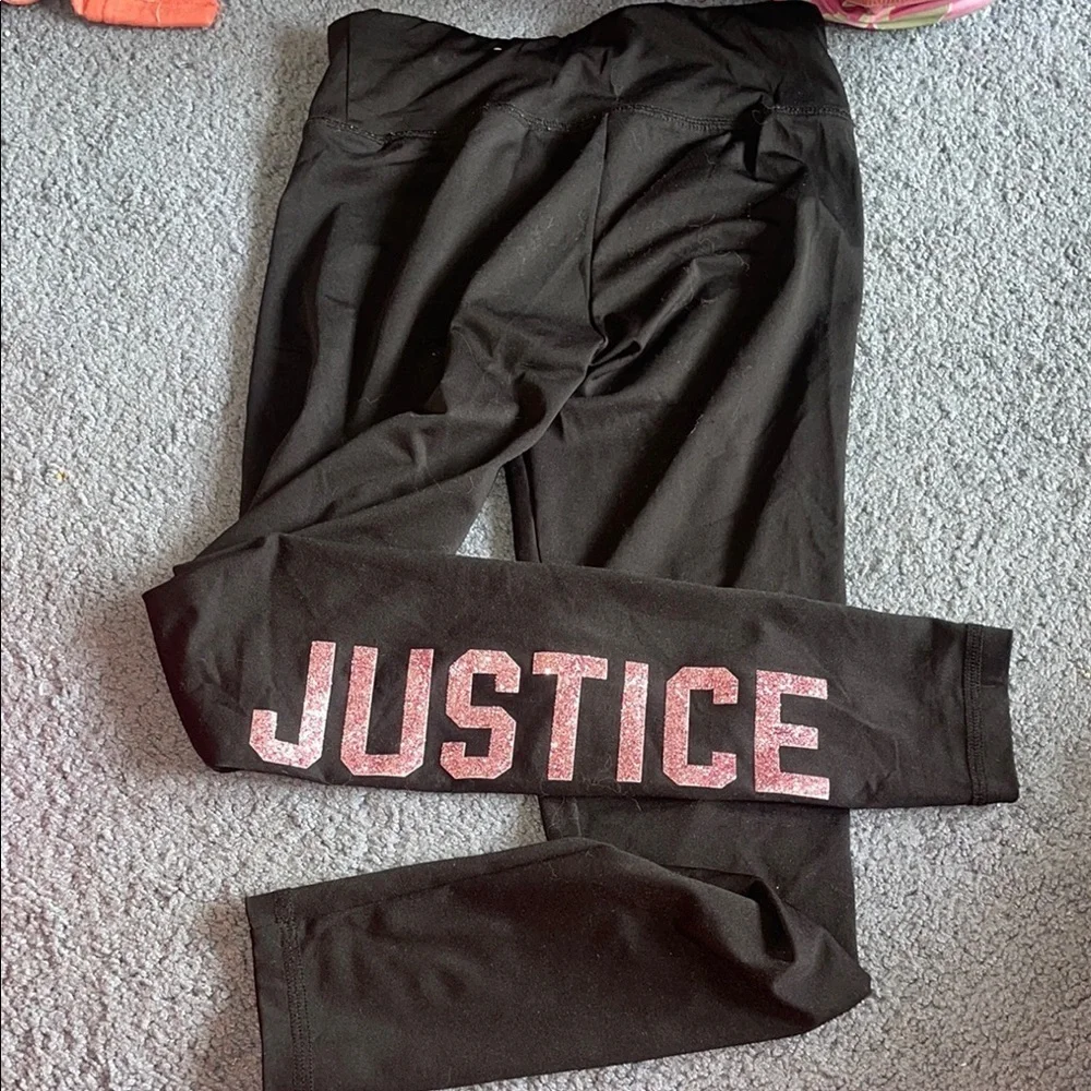 Justice Black Leggings with Bold Branding